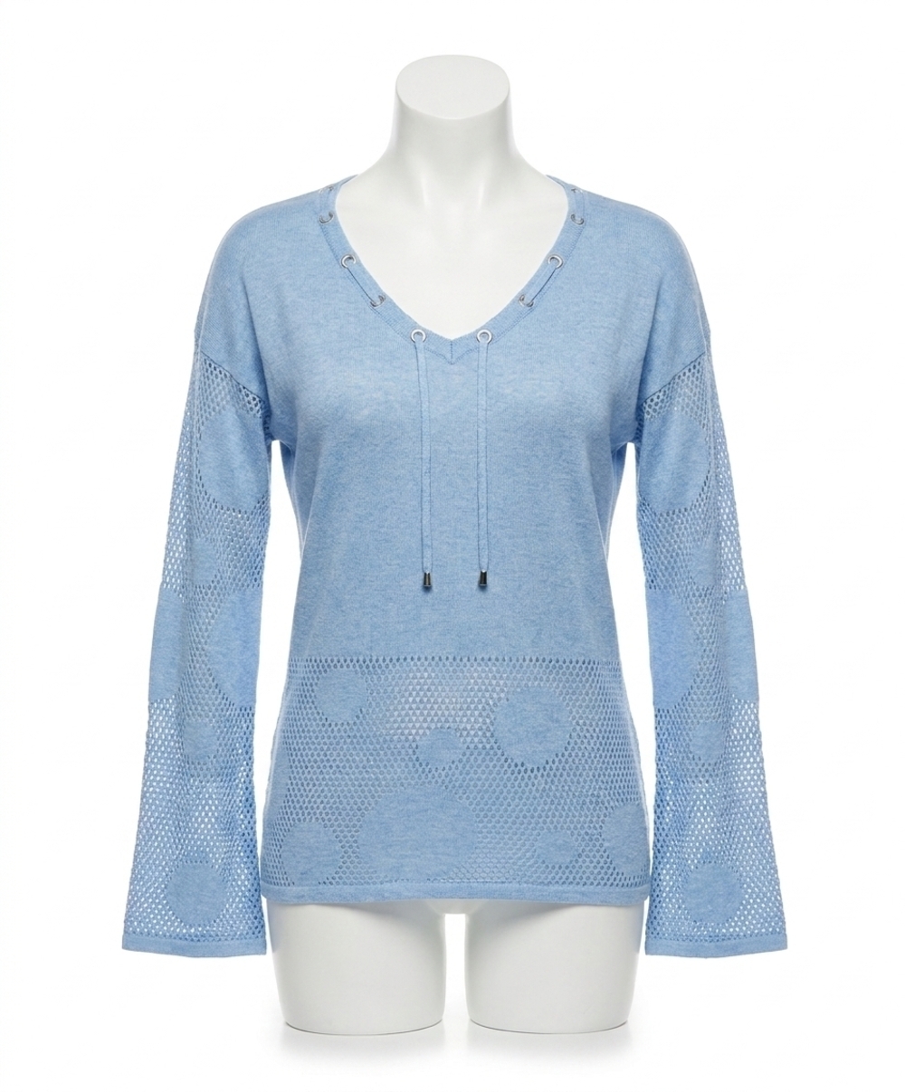 NEW ANGEL APPAREL crochet v-neck top in sky blue